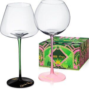 Wicked x Dragon Glassware Wine Glasses Green+Pink Drinkware Set of 2 NEW IN BOX!
